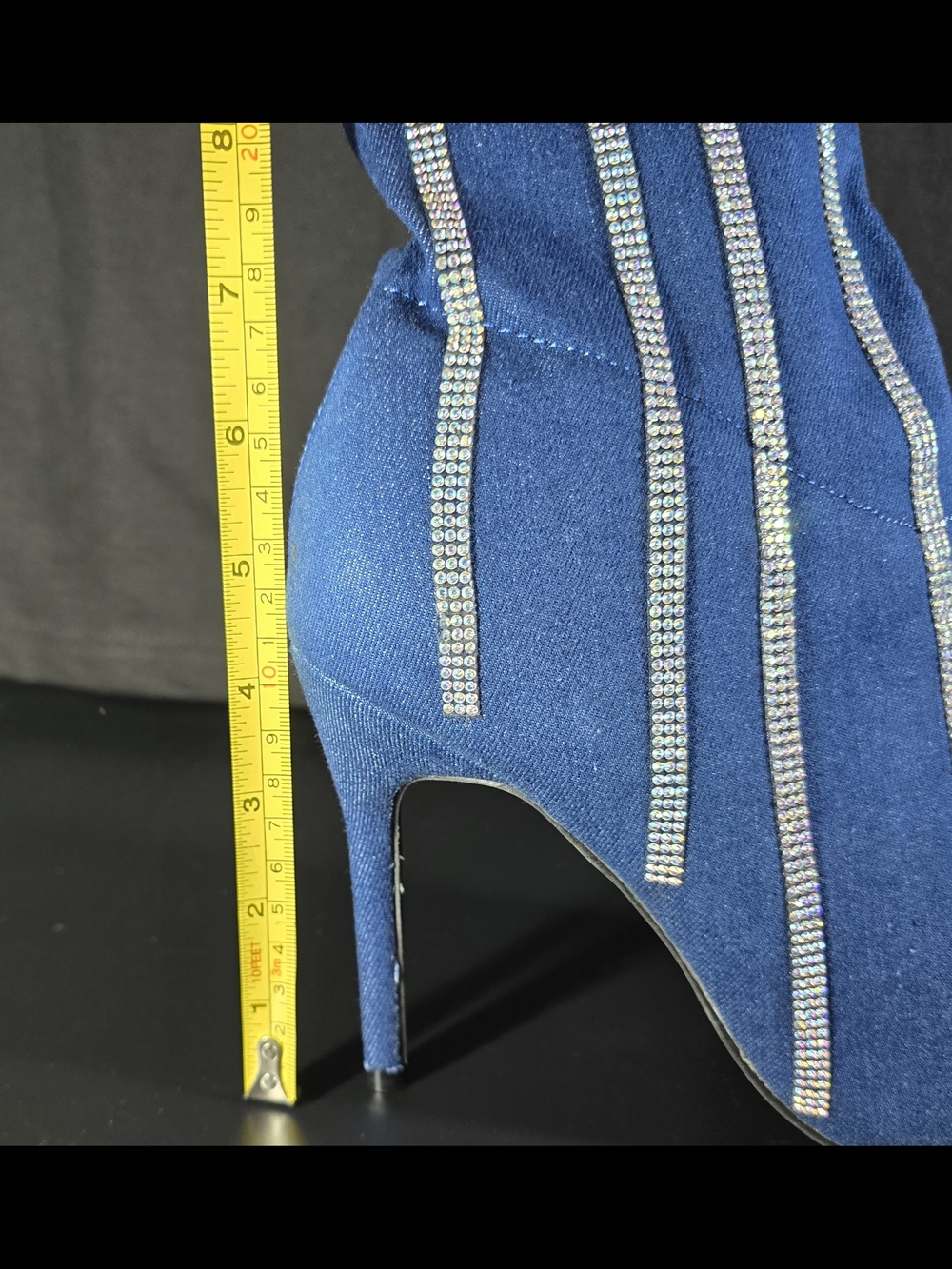 Hidenim Rhinestone Thigh High Stiletto Boots - Denim - Picture 6 of 9